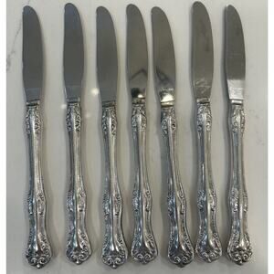 Lot of 7 Modern Hollow‎ Dinner Knives Silverplate 8" Stainless Steel Blades